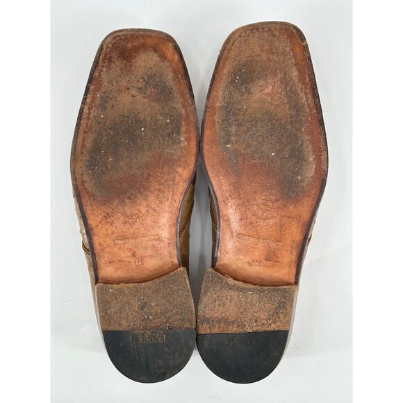 Fennix Dress Shoes Mens 11.5 Tan Ostrich Textured Alligator Leather Luxury Italy - Picture 9 of 11